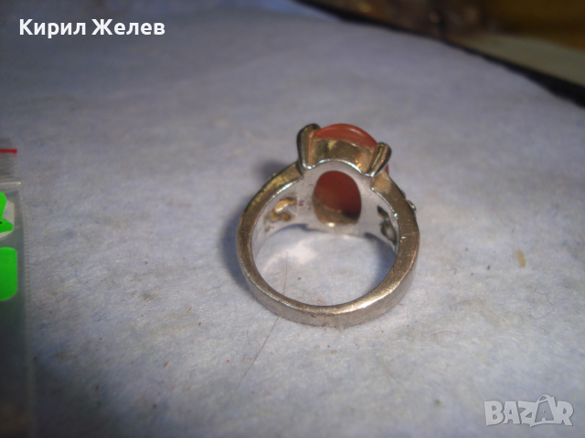 СРЕБРИСТ СТИЛНО ОРНАМЕНТИРАН ДАМСКИ АРТ ДЕКО ПРЪСТЕН с РОЗОВО КОТЕШКО ОКО 16727, снимка 5 - Пръстени - 36377524