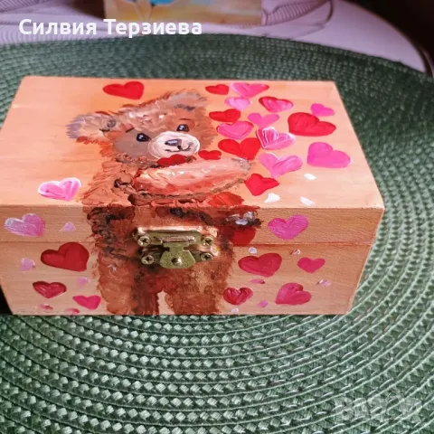 Ръчно изработена дървена кутия Love bear , снимка 2 - Декорация за дома - 50287981