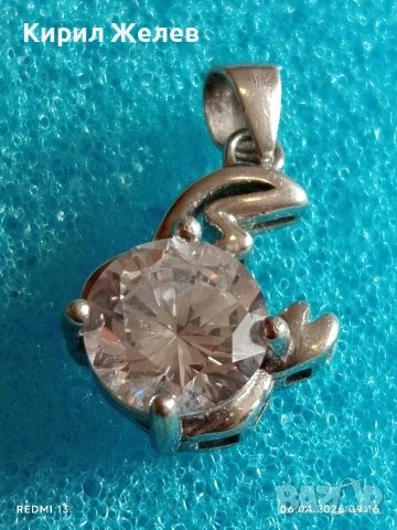 Сребърна висулка елегантна финна с инкрустиран кристал 38203, снимка 5 - Колиета, медальони, синджири - 54104318