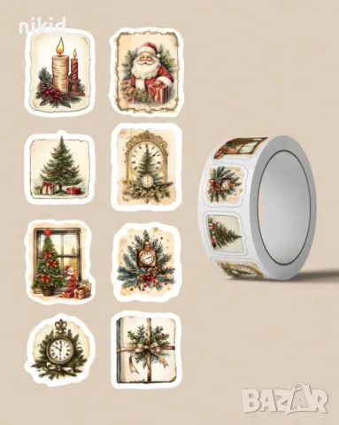 50 бр коледни тип картички микс самозалепващи лепенки стикери за ръчна изработка за подарък