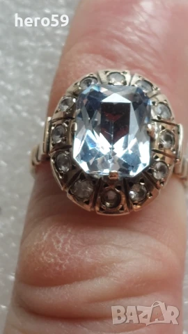 Златен дамски пръстен с аквамарин, злато 14к 