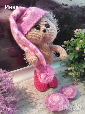 Плетена играчка ”Сънлив Таралеж”, Плетени, ръчно изработени, прекрасен подарък, снимка 11 - Плюшени играчки - 42625108