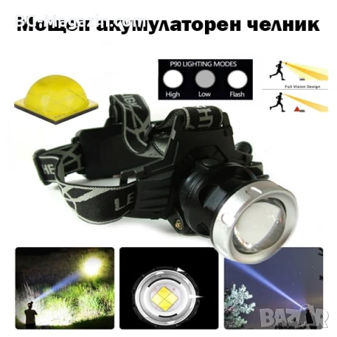 Мощен акумулаторен лед челник за глава LED фенер професионален за лов риболов каска бягане туризъм