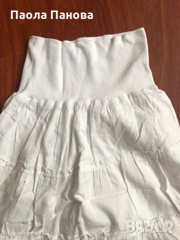 Бяла ленена пола с широк ластик, снимка 2 - Поли - 29533087