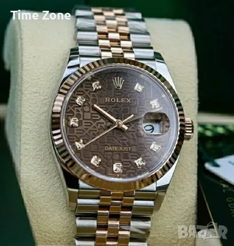 Rolex Datejust 36mm Two-Tone Yellow Gold Green Dial Diamond Automatic Дамски Различни Варианти, снимка 13 - Дамски - 48183096