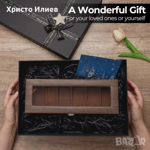 Кожена Кутия за часовници Органайзер Стойка за 6 броя Кафява, снимка 3 - Други стоки за дома - 54298189