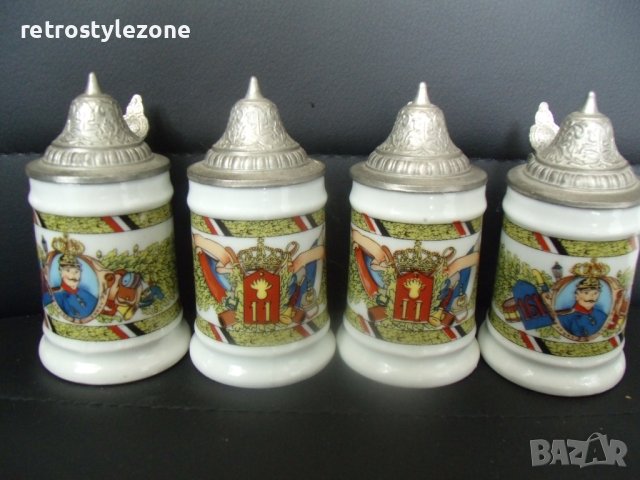 № 7145 четири стари макил порцеланови халбички  - с метални капачета, снимка 6 - Други ценни предмети - 42221365