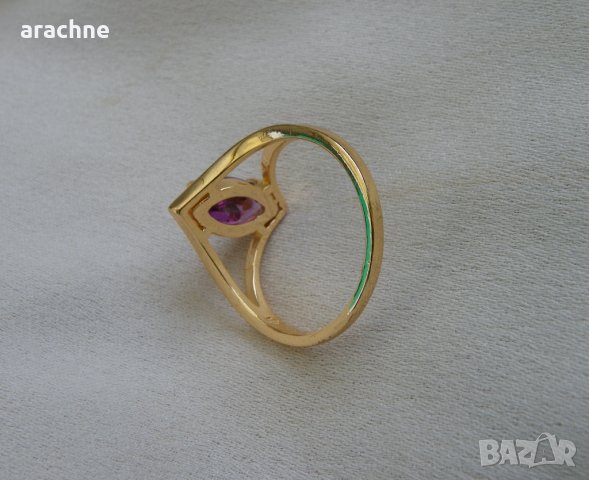 Позлатен сребърен пръстен с кунцит, снимка 7 - Пръстени - 30452307
