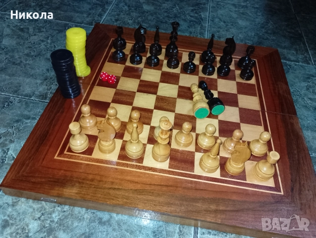 Шах табла 48/48 от соца с дървени фигури и пулове, снимка 4 - Къмпинг мебели - 51628607