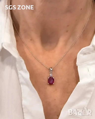 СРЕБЪРЕНА ВИСУЛКА СЪС НАТУРАЛЕН САПФИР ИЛИ РУБИН, снимка 3 - Колиета, медальони, синджири - 51168676