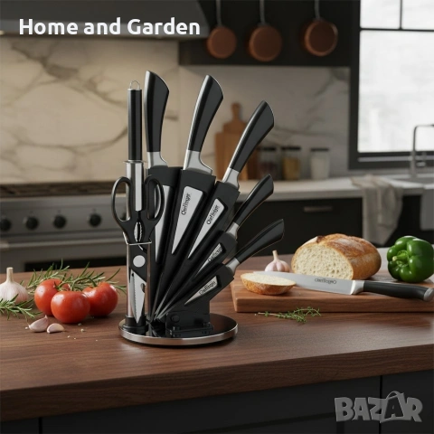 Комплект ножове Cheffinger 8 части със стойка – неръждаема стомана, снимка 6 - Аксесоари за кухня - 53947942