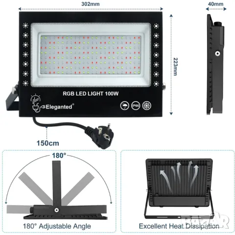2/бр.LED RGB Смарт прожектор, 100W външни прожектори IP66, снимка 4 - Прожектори - 48162709