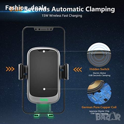 Ново 15W безжично зарядно за кола автомобил универсална Стойка телефон, снимка 4 - Селфи стикове, аксесоари - 40122393