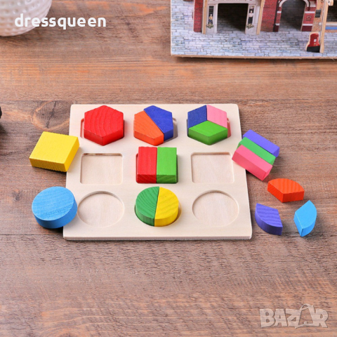 3588 Детски дървен пъзел 3Д с образователна цел и дъска с геометрични фигури, снимка 10 - Образователни игри - 44597899