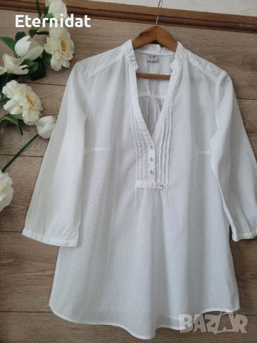 Нова бяла и синя блузка памучна материя ESPRIT , снимка 7 - Тениски - 51518481