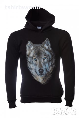Нов мъжки суичър с трансферен печат Вълк със сини очи, в два цвята, снимка 2 - Суичъри - 27496023