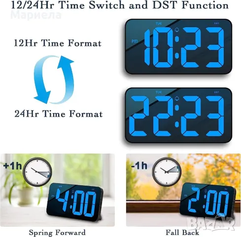 LED дигитален стенен часовник / Будилник със Седмични Аларми и Димиране, снимка 3 - Други стоки за дома - 49369542