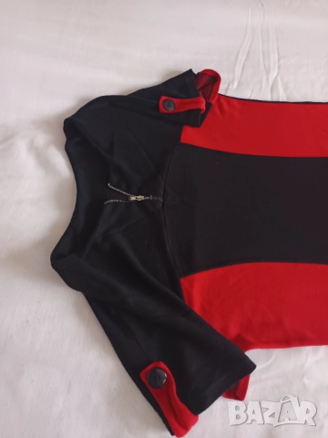 Червено)черна рокля с джобове , снимка 2 - Рокли - 51462116