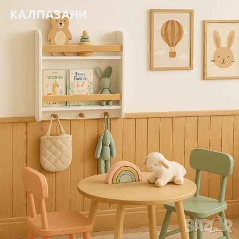 Детска Етажерка, Стенна с Рафтове и Закачалки, Бяла, За Детска Стая TF6931, снимка 10 - Мебели за детската стая - 47717185