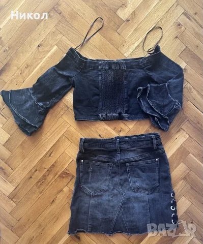 Къс топ ZARA от деним, снимка 4 - Корсети, бюстиета, топове - 56541127