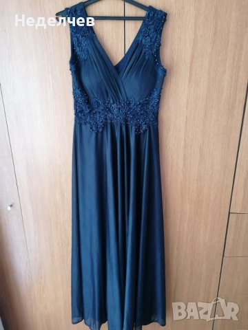 Дълга официална, бална, тъмно синя рокля размер М/Л, снимка 4 - Рокли - 38017060