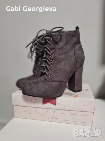 Дамски велурени сиви боти на ток 36 номер