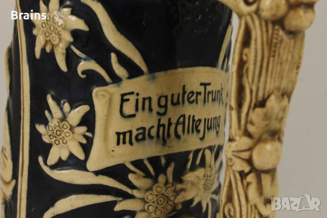 1920's Стара Немска Голяма Керамична Халба Релефна, снимка 6 - Антикварни и старинни предмети - 53167210