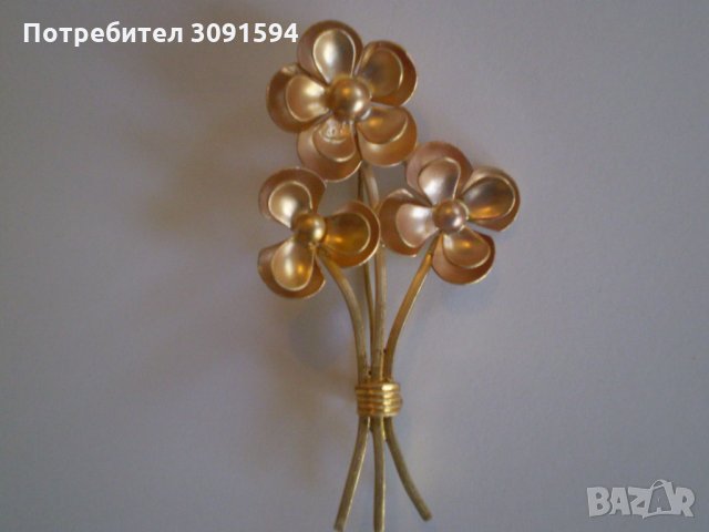 старина дамска брошка ЦВЕТА ОТ МЕСИНГ, снимка 4 - Антикварни и старинни предмети - 35203308