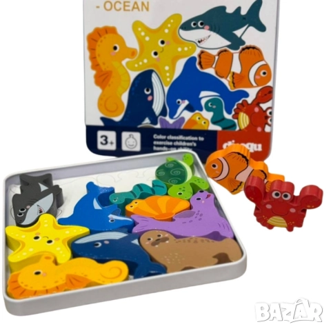 Дървен 3D пъзел с животни в метална кутия – 12 части, снимка 6 - Други - 52056182