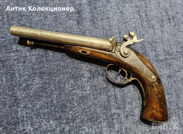 Старинен двуцевен пистолет Howdah – 17 мм – XIX век, снимка 7 - Антикварни и старинни предмети - 56215897
