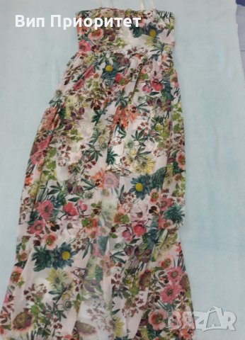 Дълга рокля копринена с къса непрозрачна предна част със същия пъстър принт, както коприната, снимка 8 - Рокли - 37338370