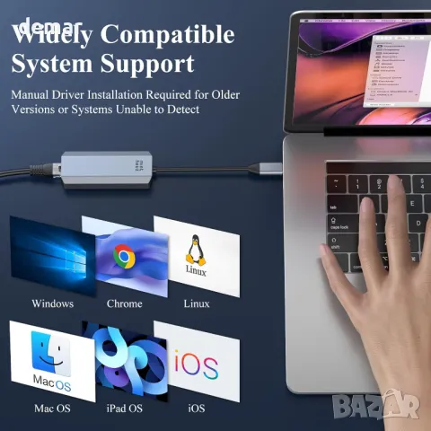 Minthouz USB C към Ethernet адаптер, 5G кабелен мрежов адаптер, алуминиев RJ45, снимка 5 - Мрежови адаптери - 50399055