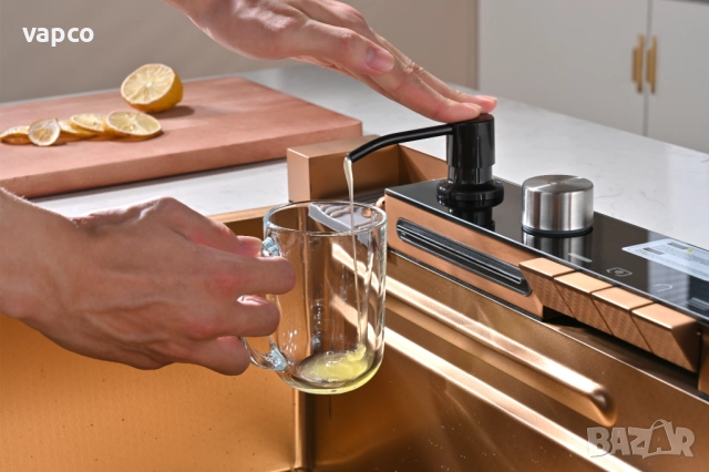 Розово злато - Мултифункционална кухненска мивка с двоен водопад, снимка 5 - Мивки - 52128836