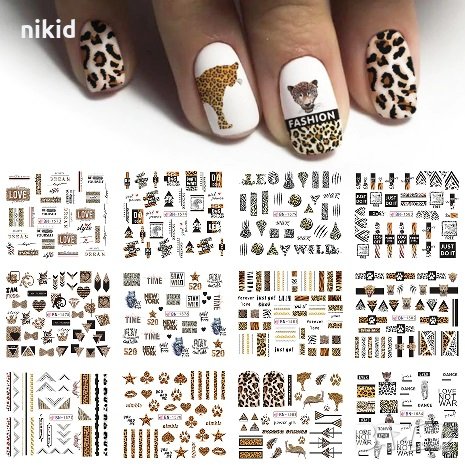 лист 12 в 1 Леопард шарки Гепард слайдер татос ваденки водни стикери нокти маникюр, снимка 2 - Продукти за маникюр - 30110977