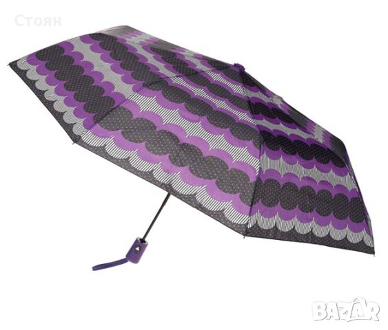 Сгъваем автоматичен черен лилав сив чадър за дъжд на точки 31 см, снимка 3 - Други - 42875364