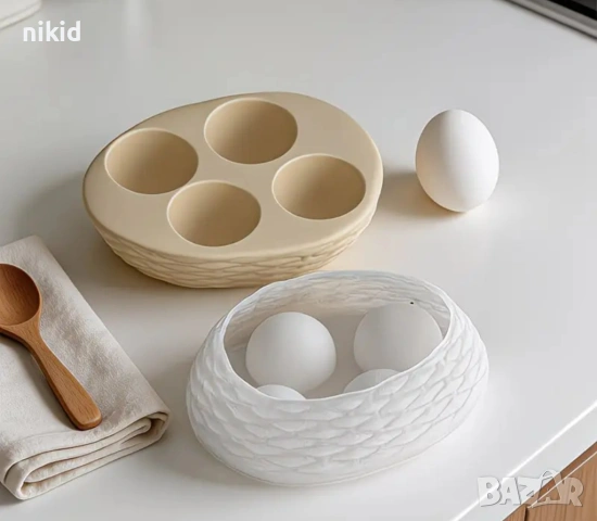 Гнездо плетено кошче с 4 отвора дупки за яйце силиконов молд форма фондан шоколад гипс смола