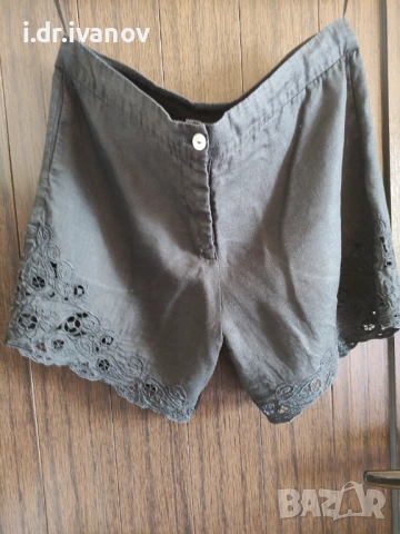 черни къси ленени панталонки с дантела