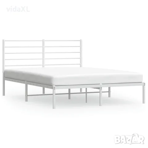 vidaXL Метална рамка за легло с горна табла, бяла, 160x200 см