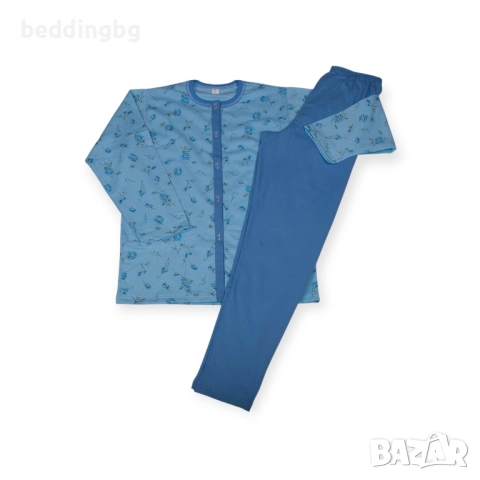 Удобна и Топла Дамска Пижама (100% Памук, Лека Вата) с Копчета - БГ Производство! Размери M-3XL, снимка 4 - Пижами - 52104122