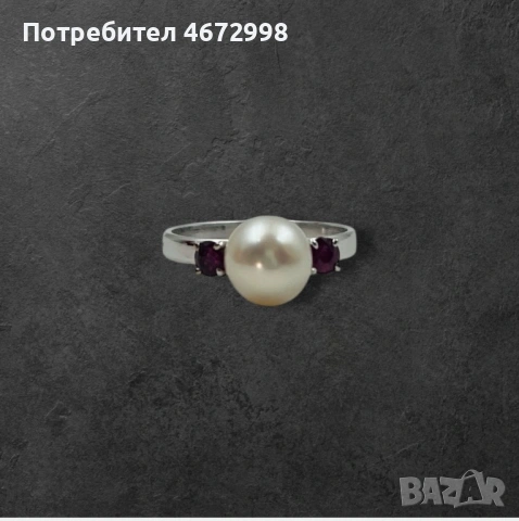 Златен пръстен с перна и гранат 18к, снимка 2 - Пръстени - 53266188