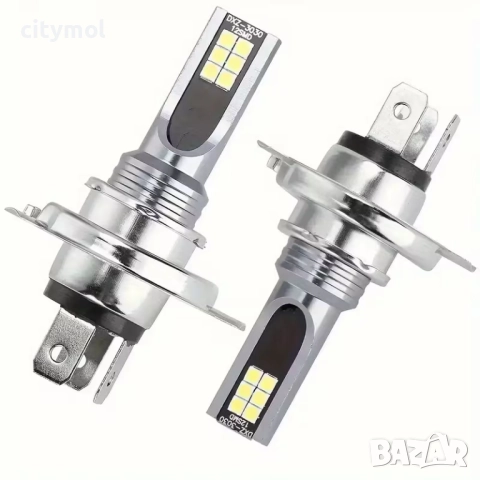 Комплект 2 бр. авто лампи/крушки H4, LED, 6000K, 12 хSMD 3030 диода, компактен размер