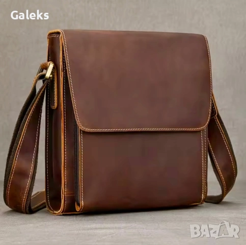 Мъжка луксозна кожена, винтидж чанта /Кафява Crazy Horse* естествена кожа!, снимка 4 - Чанти - 53102550