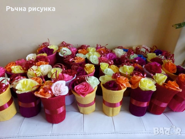 Ръчно изработени букетчета с цветя от хартия, снимка 2 - Декорация за дома - 42322419