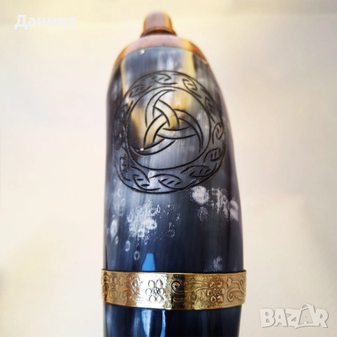 Барутница от естествен биволски рог с бронзов обков., снимка 2 - Ръчно изработени сувенири - 44978688