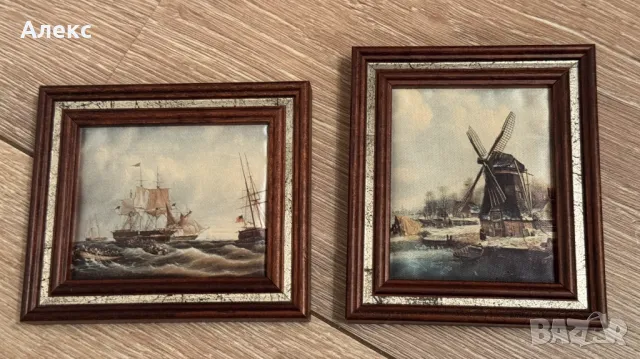 Комплект малки картини, коприна– 11см/ 9.5см, снимка 2 - Картини - 49025706