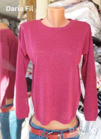ИЗКЛЮЧИТЕЛНО КРАСИВА блуза в цвят малина с фина бляскава нишка в тъканта, снимка 1 - Тениски - 40380012