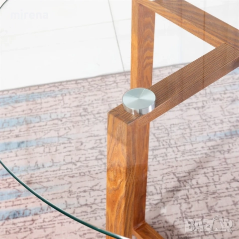 Кръгла стъклена трапезна маса с метални крака 80*80*75 см - Стъкло, снимка 8 - Маси - 51556746