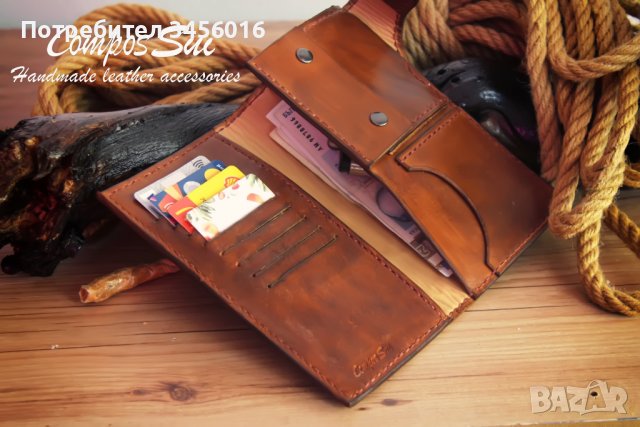 Портфейл от естествена кожа, ръчна изработка, снимка 3 - Портфейли, портмонета - 39965395