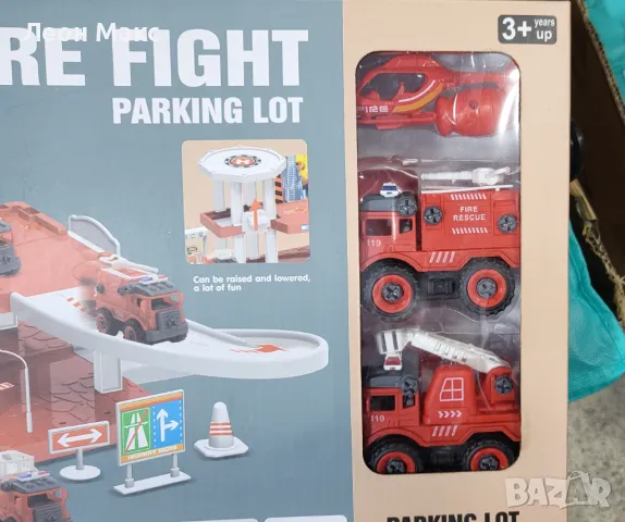 Паркинг Пожарна на два етажа с 2 коли и хеликоптер , снимка 4 - Коли, камиони, мотори, писти - 48410456