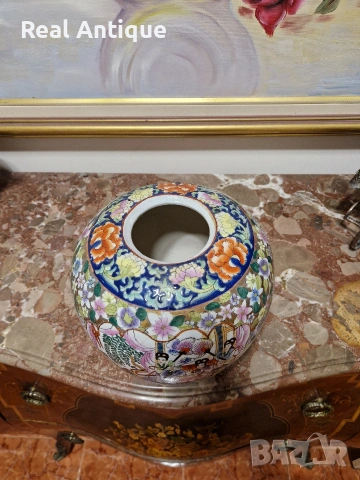 Прекрасна антикварна колекционерска порцеланова китайска купа урна буркан Satsuma , снимка 7 - Антикварни и старинни предмети - 54322565